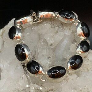 Taxco Black Onyx Sterling Silver 925 Mexico Vtg Bracelet Modernist J419